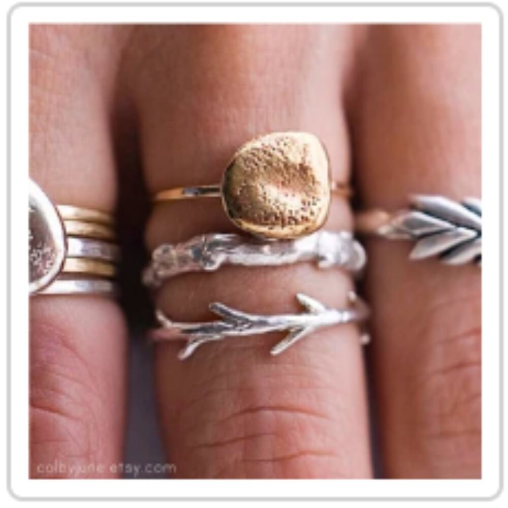 River Rock Coral Stacking Rings - vermeil, silver Size 6